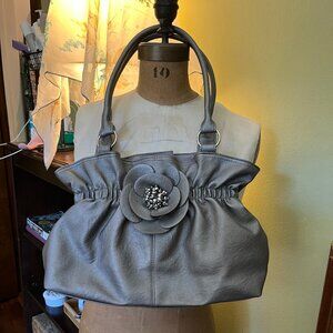 Maurices Silver Shoulder Bag with Beaded Floral Applique